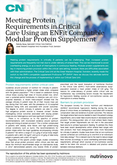 Review Article - Meeting Protein Requirements in Critical Care Using an ENFit Compatible Modular Protein Supplement